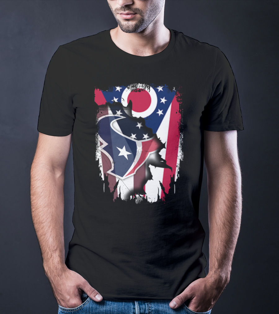 Together Ohio With Texans Flag And Texans Bull Logo Fusion T-Shirt