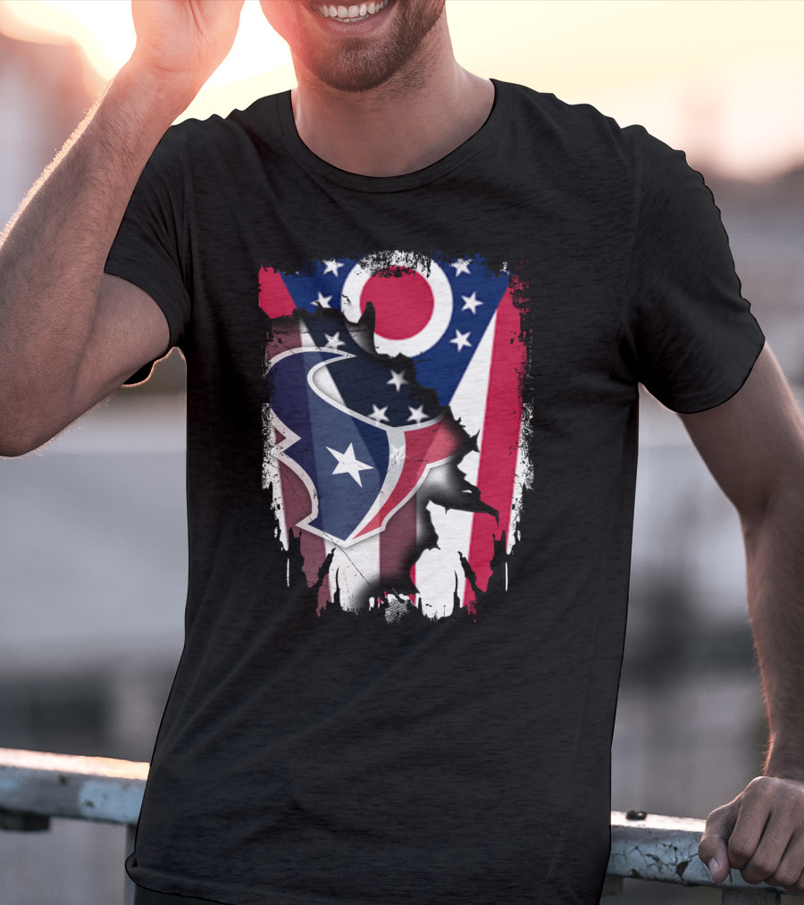 Together Ohio With Texans Flag And Texans Bull Logo Fusion T-Shirt