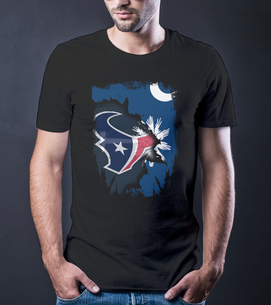 Together South Carolina With Texans Crescent And Palmetto Overlaid With Football T-Shirt