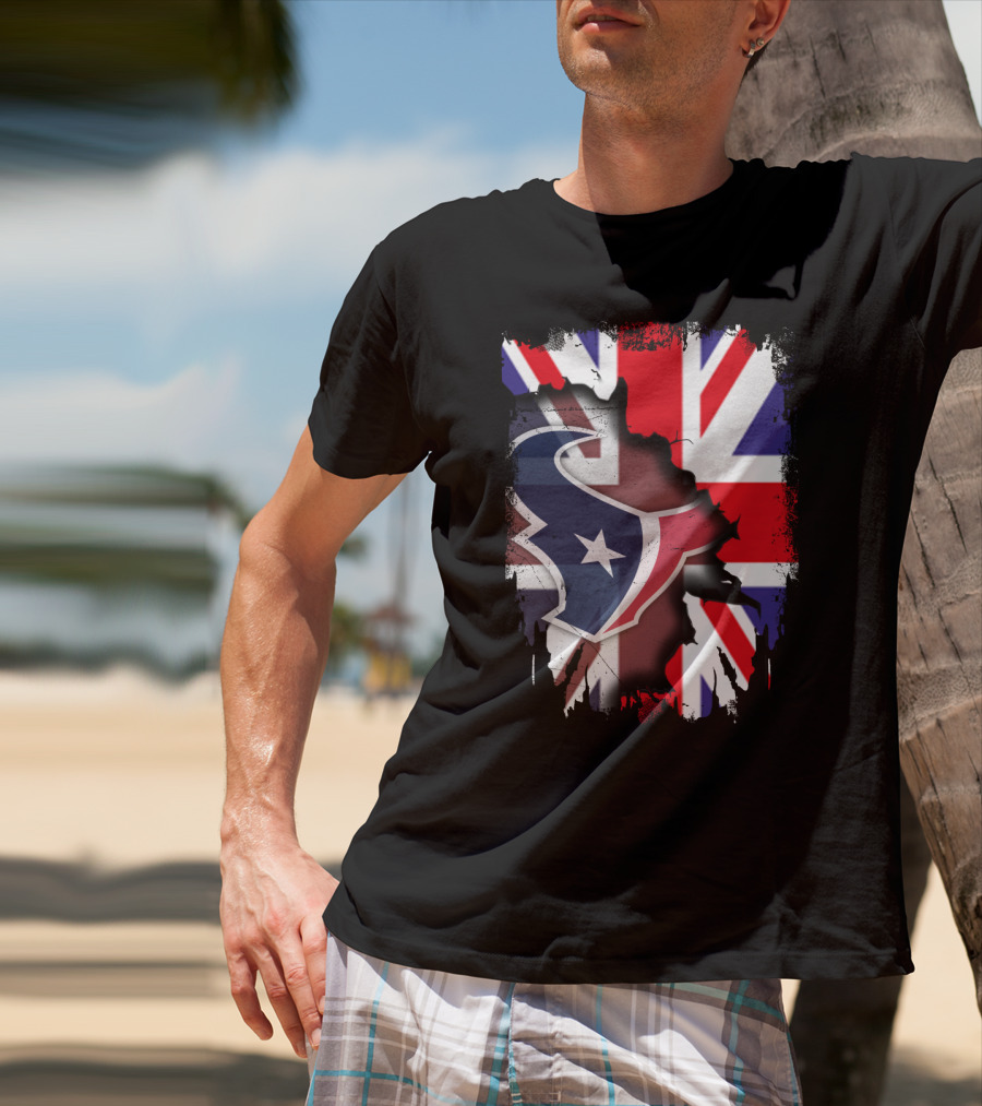 United Kingdom Flag With Texans Football Logo Fusion T-Shirt