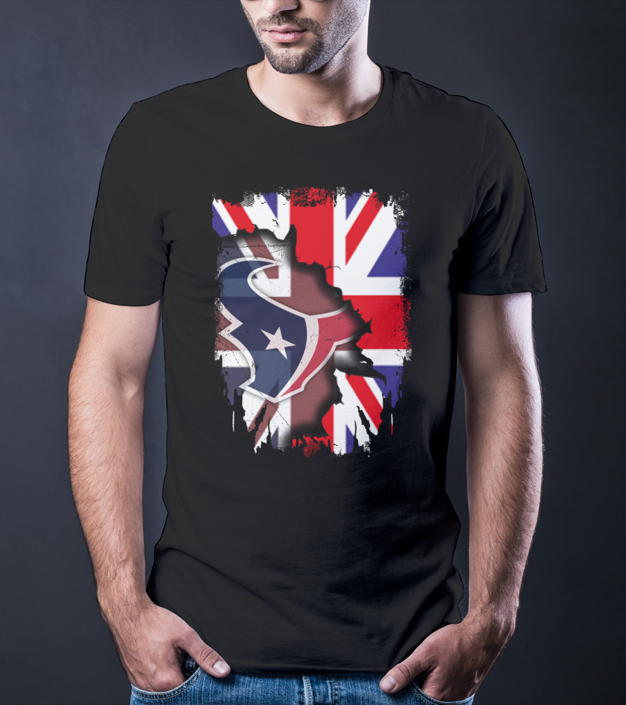 United Kingdom Flag With Texans Football Logo Fusion T-Shirt