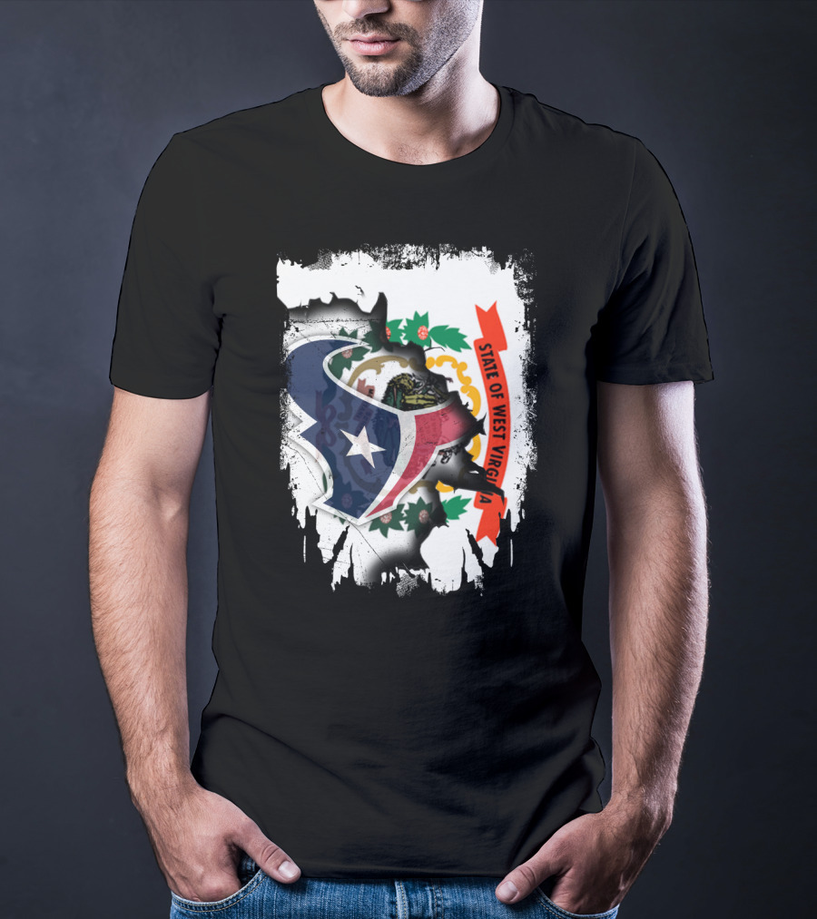 State Of West Virginia With Texans Football Team T-Shirt