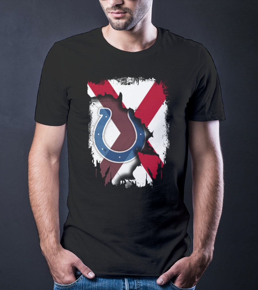 Alabama Flag With Indianapolis Colts Horseshoe T-Shirt