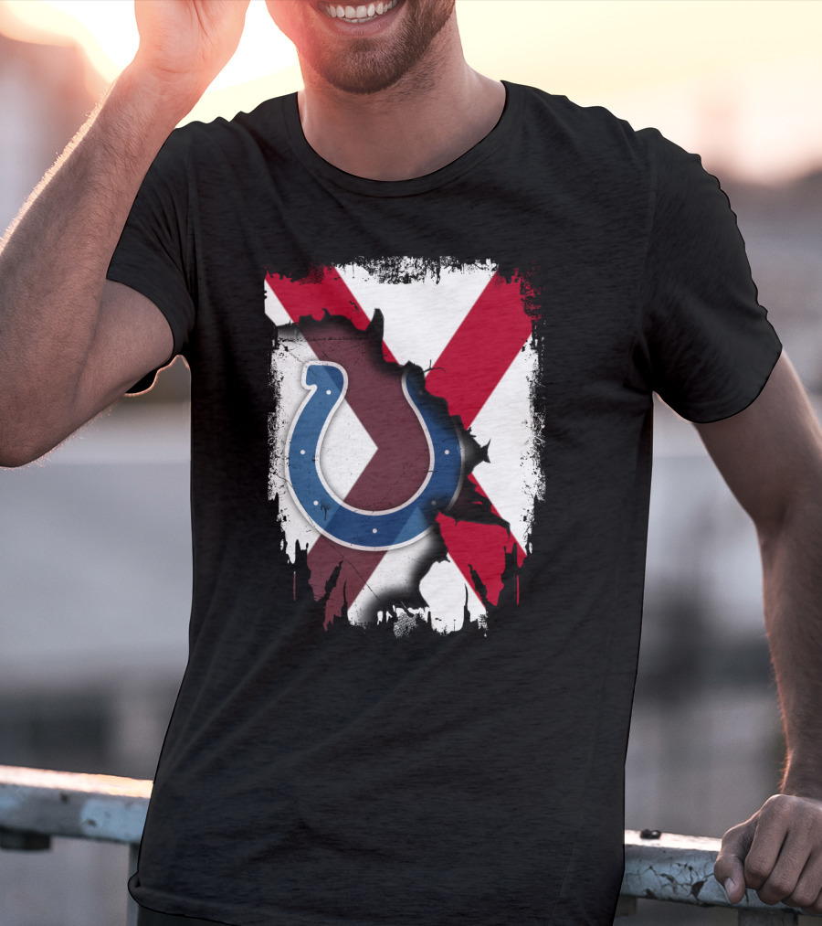 Alabama Flag With Indianapolis Colts Horseshoe T-Shirt