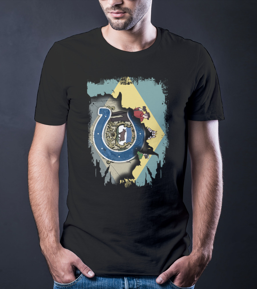 Together Delaware With Colts Horseshoe Flag Emblem T-Shirt