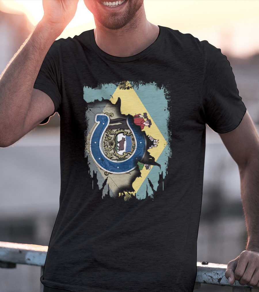 Together Delaware With Colts Horseshoe Flag Emblem T-Shirt