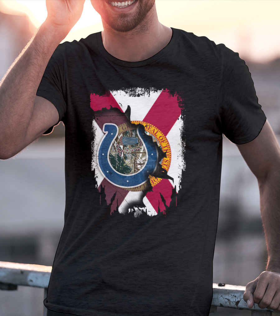 Florida Flag Background With Indianapolis Colts Horseshoe T-Shirt