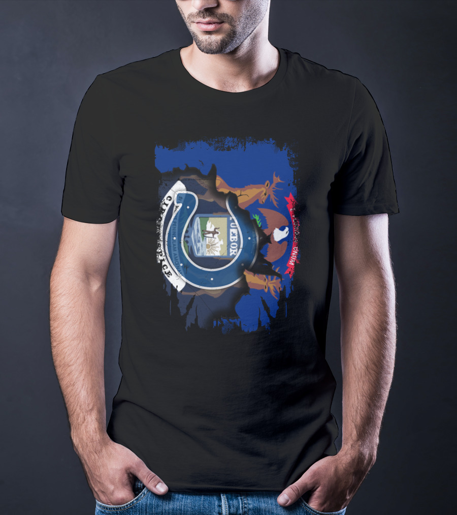 Together Michigan With Indiana Colts Horseshoe Logo And State Emblem T-Shirt