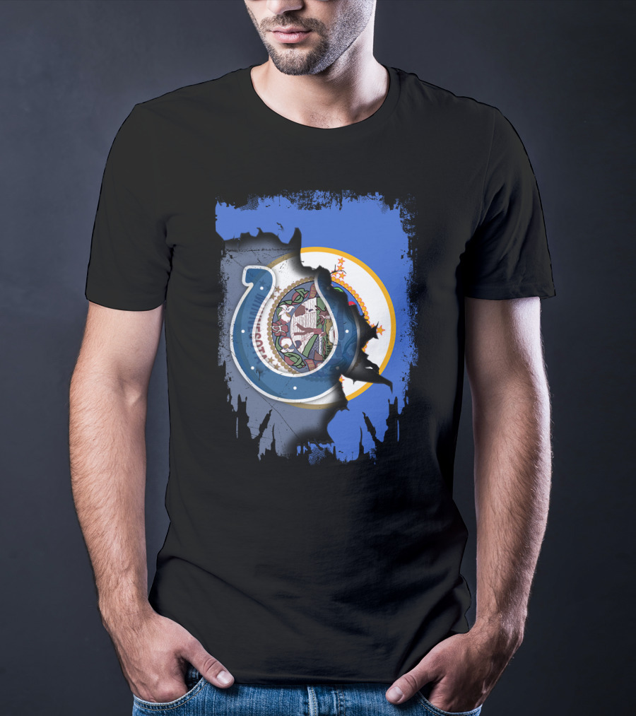 Minnesota State Flag And Indianapolis Colts Logo Overlap T-Shirt