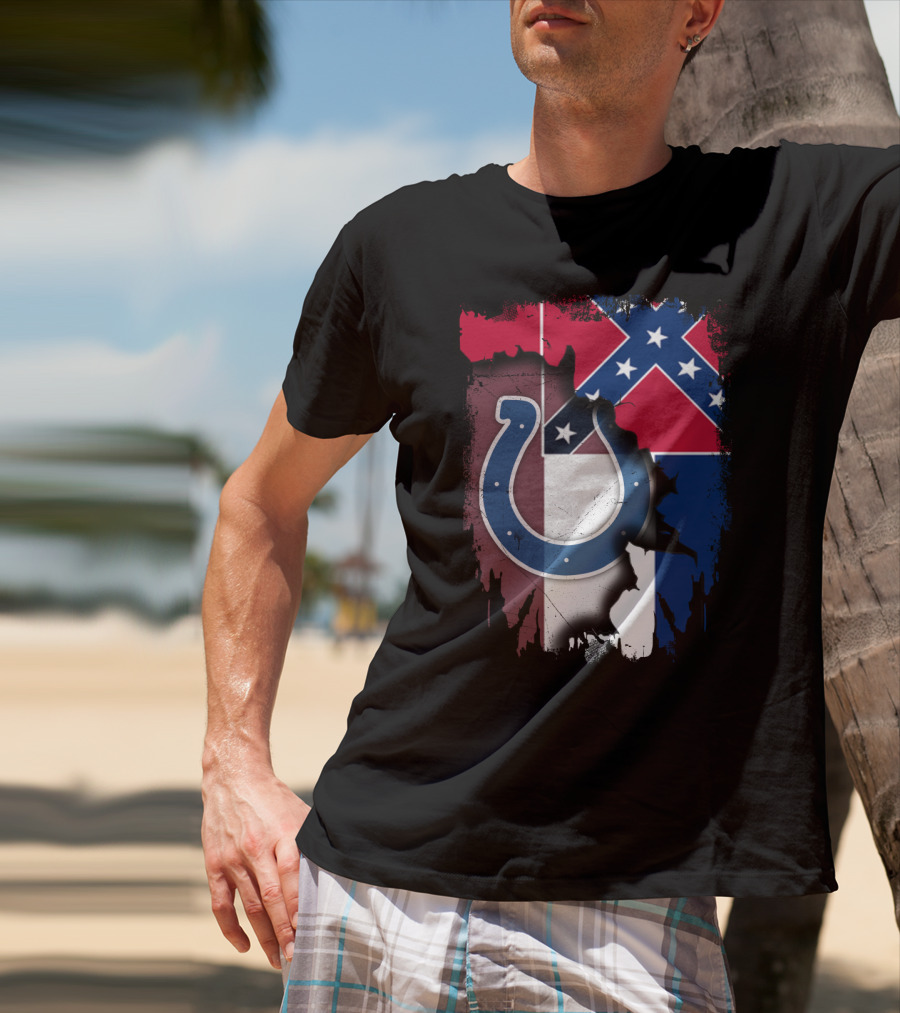 Colts Horseshoe On Mississippi Flag Backdrop T-Shirt
