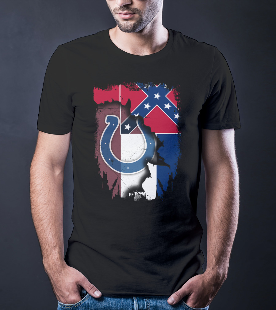 Colts Horseshoe On Mississippi Flag Backdrop T-Shirt