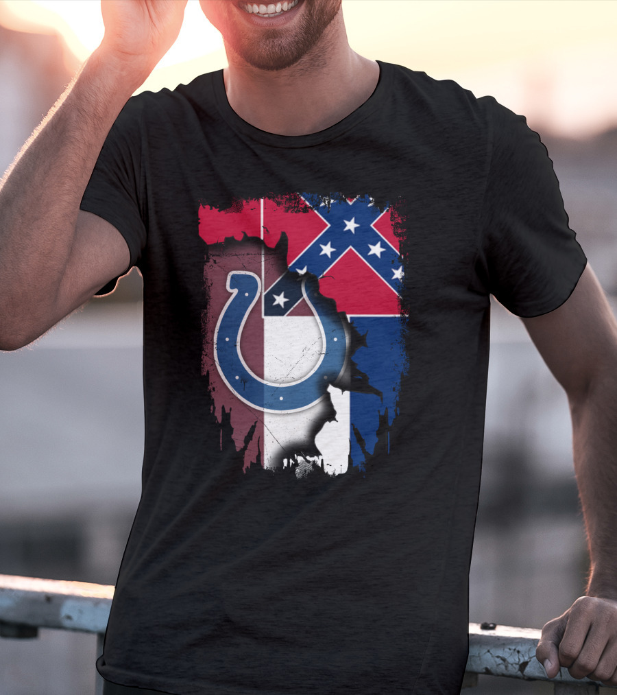 Colts Horseshoe On Mississippi Flag Backdrop T-Shirt