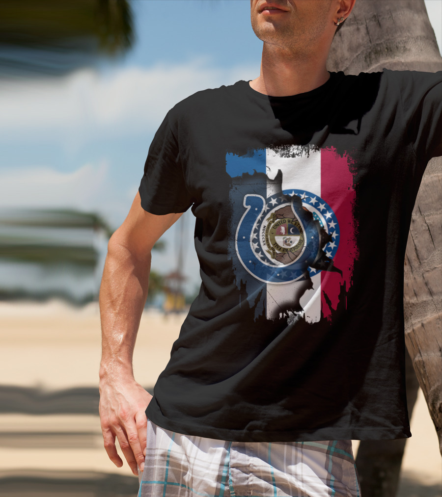 Together Missouri With Colts Horseshoe And Flag Fusion T-Shirt