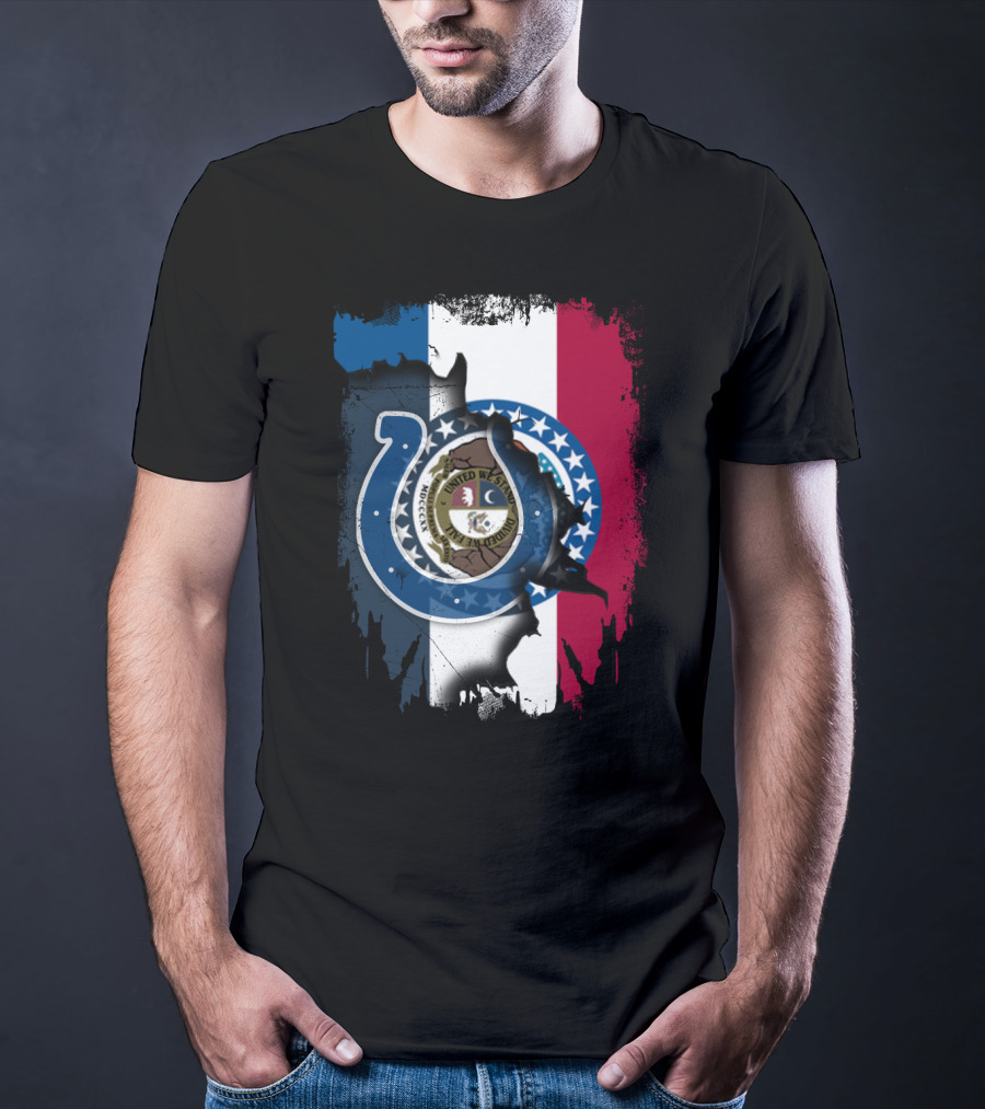 Together Missouri With Colts Horseshoe And Flag Fusion T-Shirt