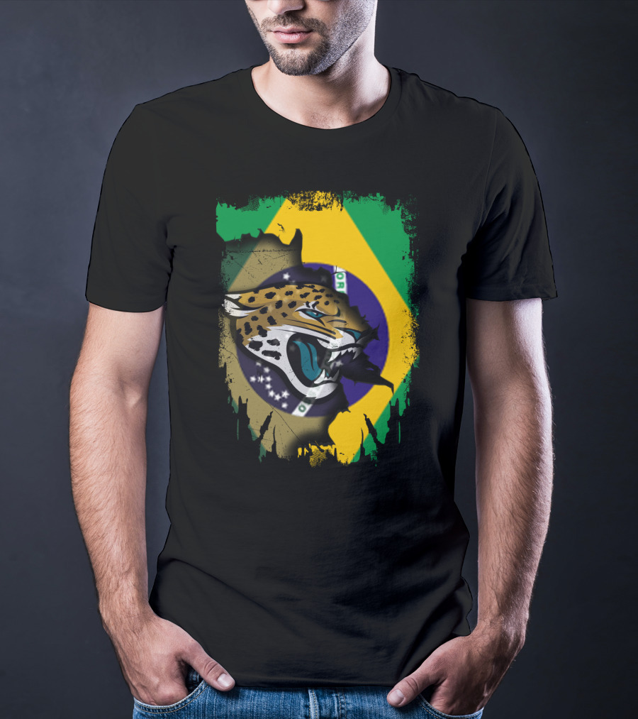 Brazilian Flag With Fierce Jaguar T-Shirt