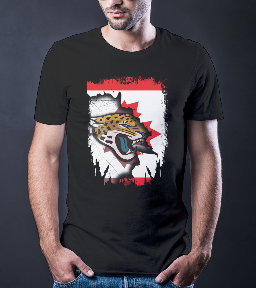 Together Canada Jaguars Emblem With Maple Leaf Backdrop T-Shirt
