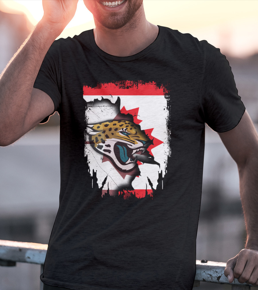 Together Canada Jaguars Emblem With Maple Leaf Backdrop T-Shirt