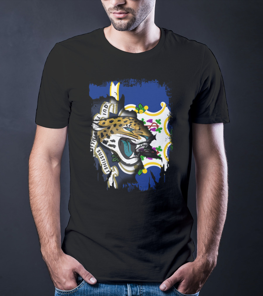 Connecticut Jaguars With Qui Transtulit Sustinet Flag Elements T-Shirt