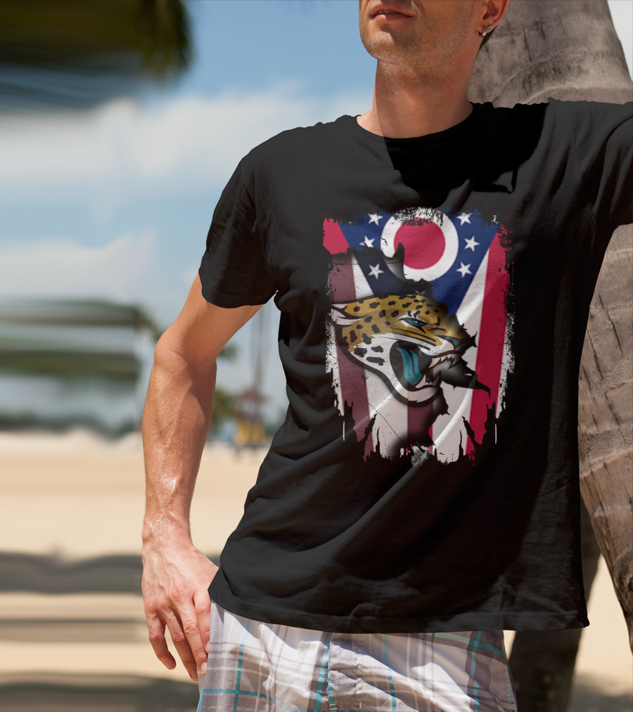 Together Ohio With Jaguars Roaring Against Ohio Flag Background T-Shirt