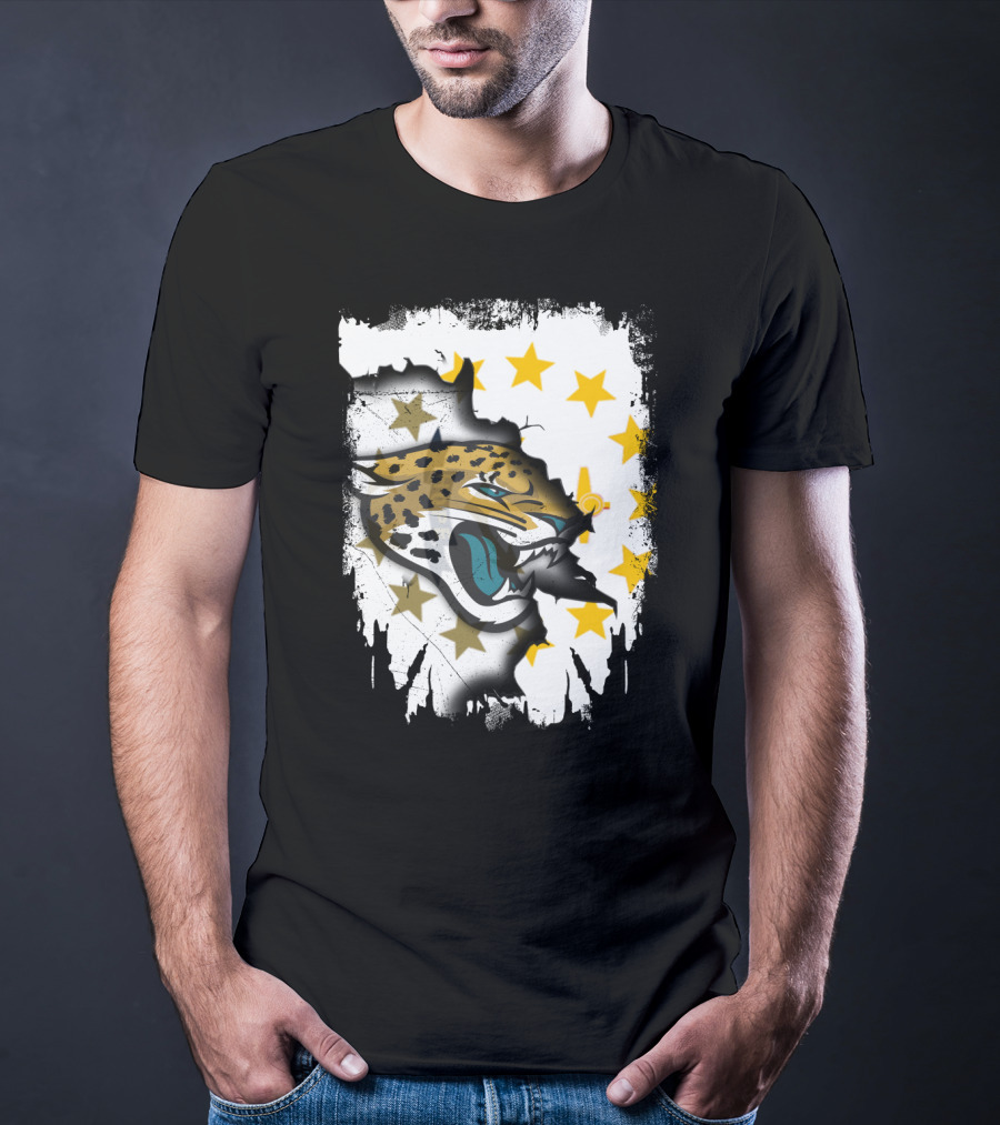 Rhode Island Star Pattern With Jaguars Roaring Together T-Shirt