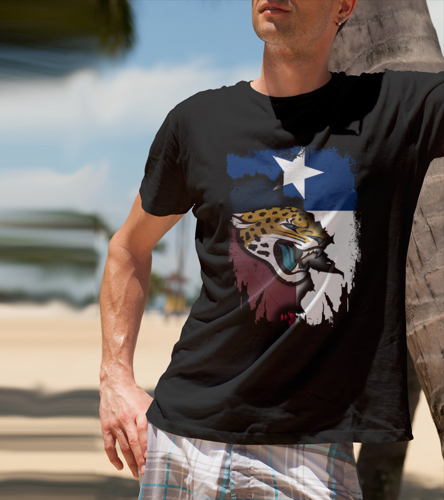 Texas Flag With Fierce Jaguar Face T-Shirt