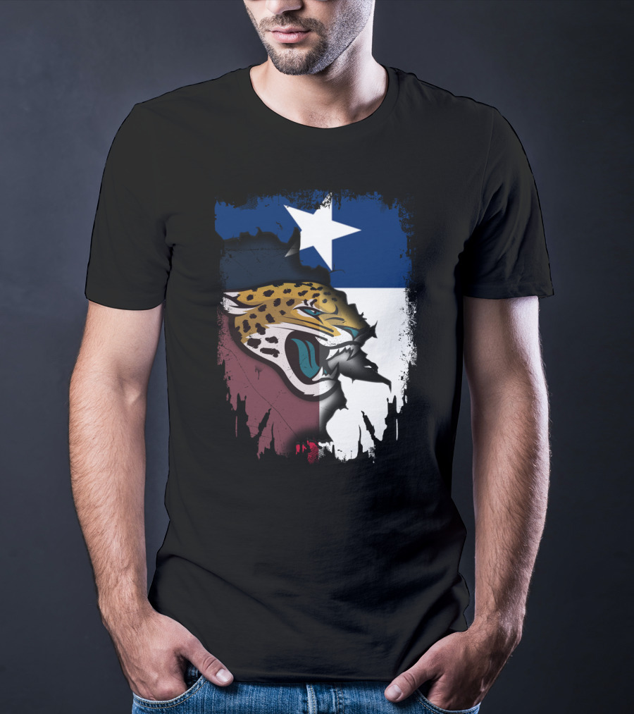 Texas Flag With Fierce Jaguar Face T-Shirt