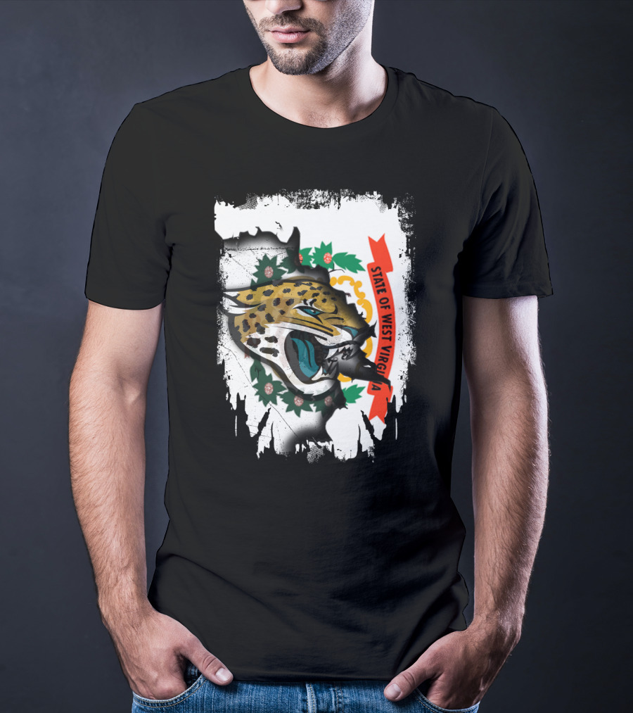 State Of West Virginia With Jaguars Emblem Overlay T-Shirt