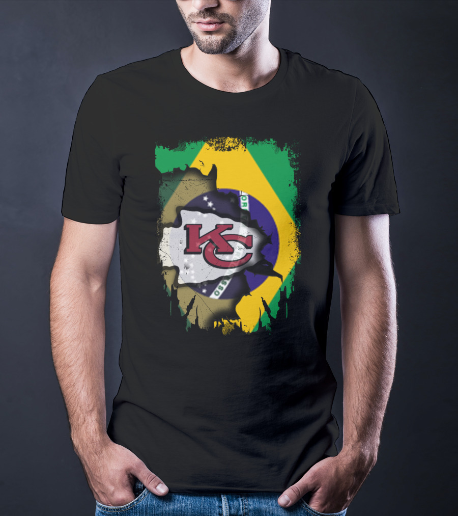 Brazilian Flag With Kansas City Chiefs Logo Fusion T-Shirt