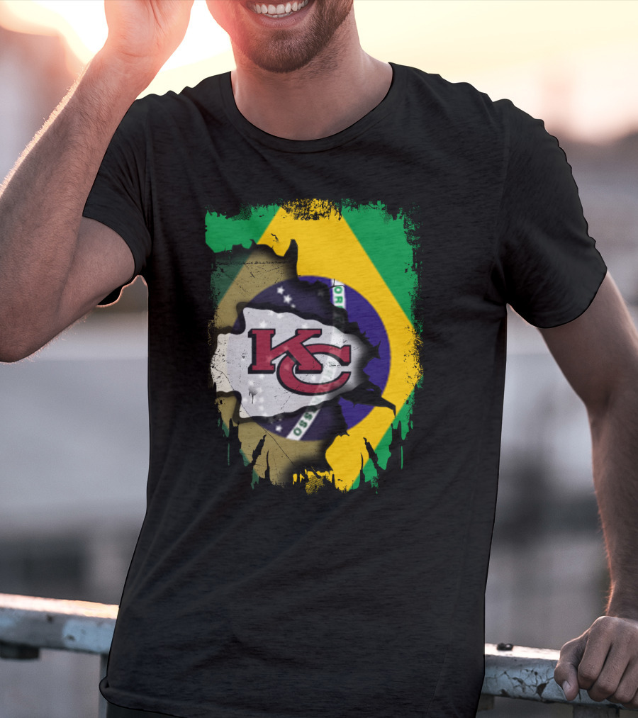 Brazilian Flag With Kansas City Chiefs Logo Fusion T-Shirt