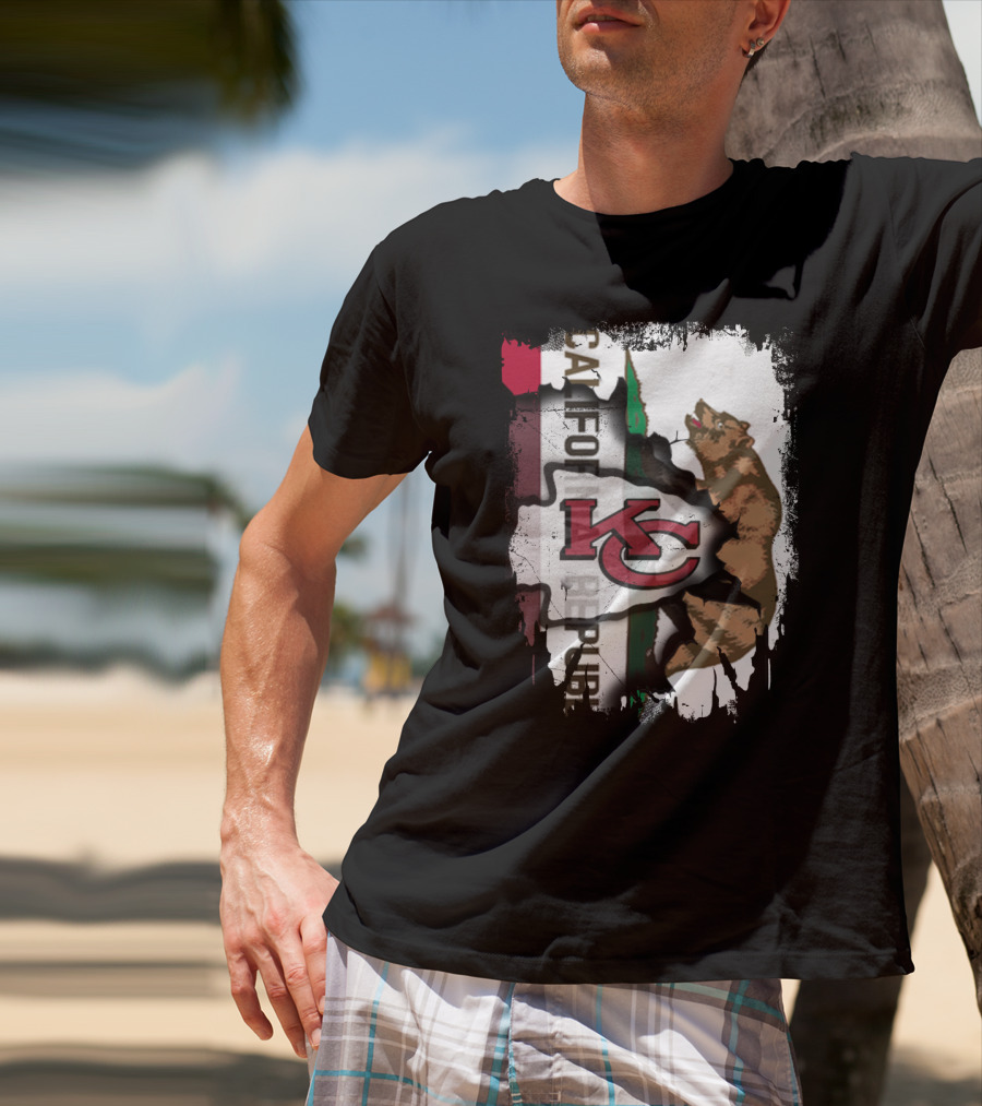 California Republic Bear With Kansas City Chiefs Logo Fusion T-Shirt