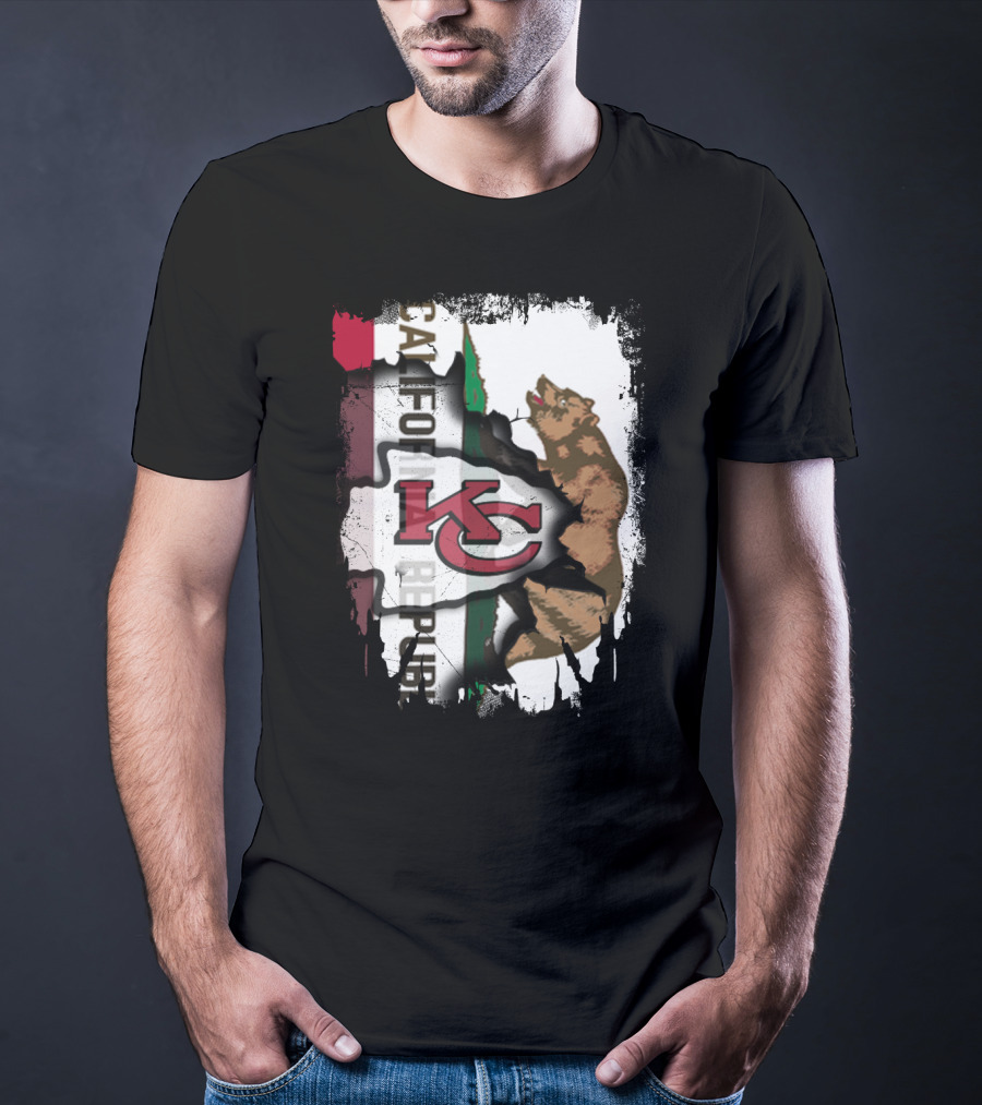 California Republic Bear With Kansas City Chiefs Logo Fusion T-Shirt