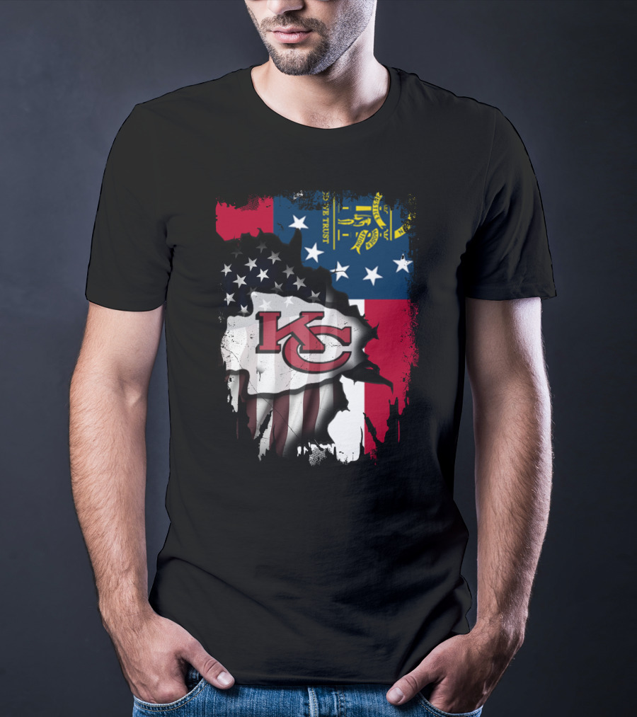 Georgia State Flag With Kansas City Chiefs Logo American Flag Elements T-Shirt