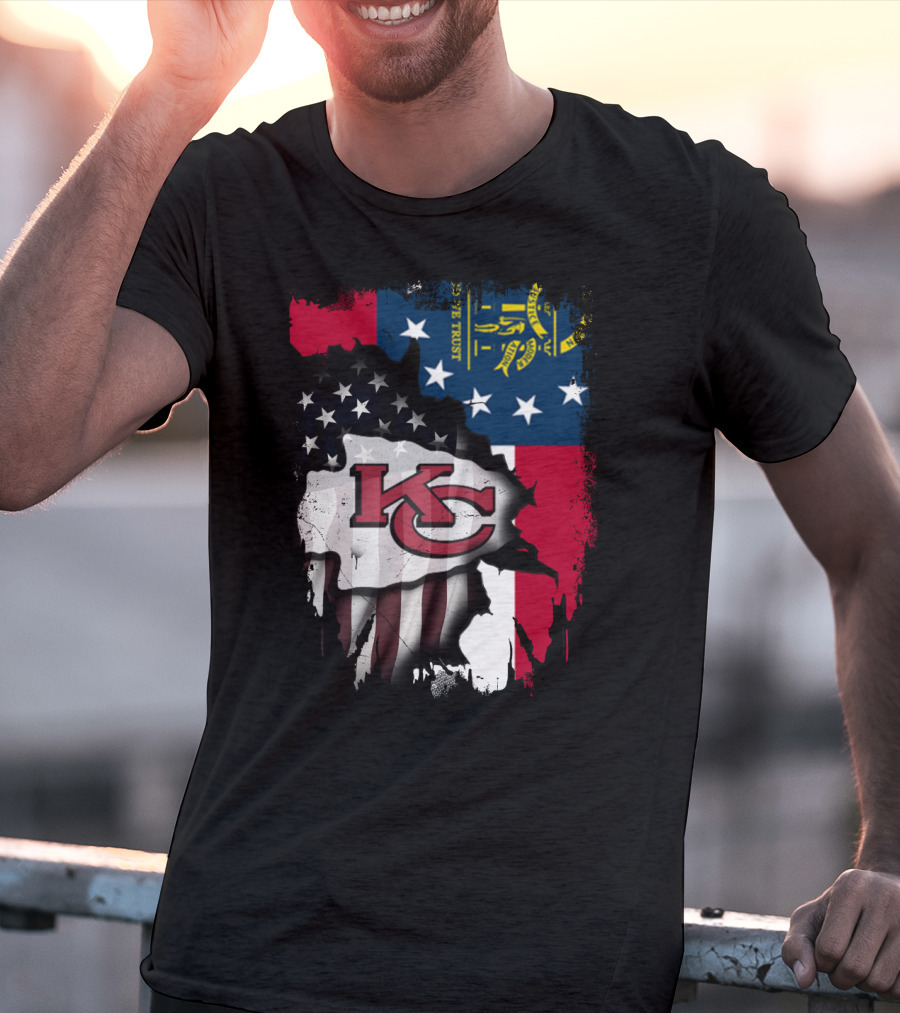 Georgia State Flag With Kansas City Chiefs Logo American Flag Elements T-Shirt