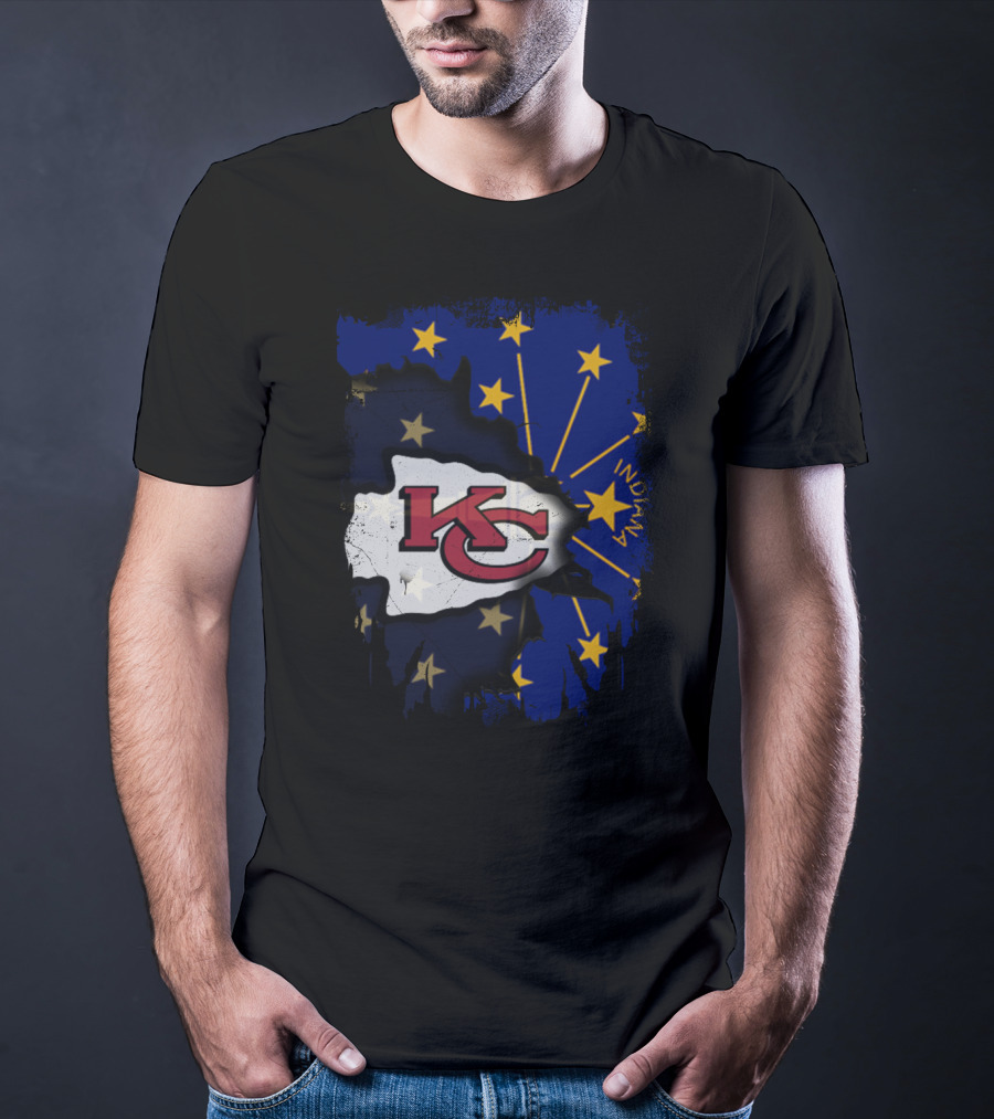Indiana Map Overlay With Kansas City Chiefs T-Shirt