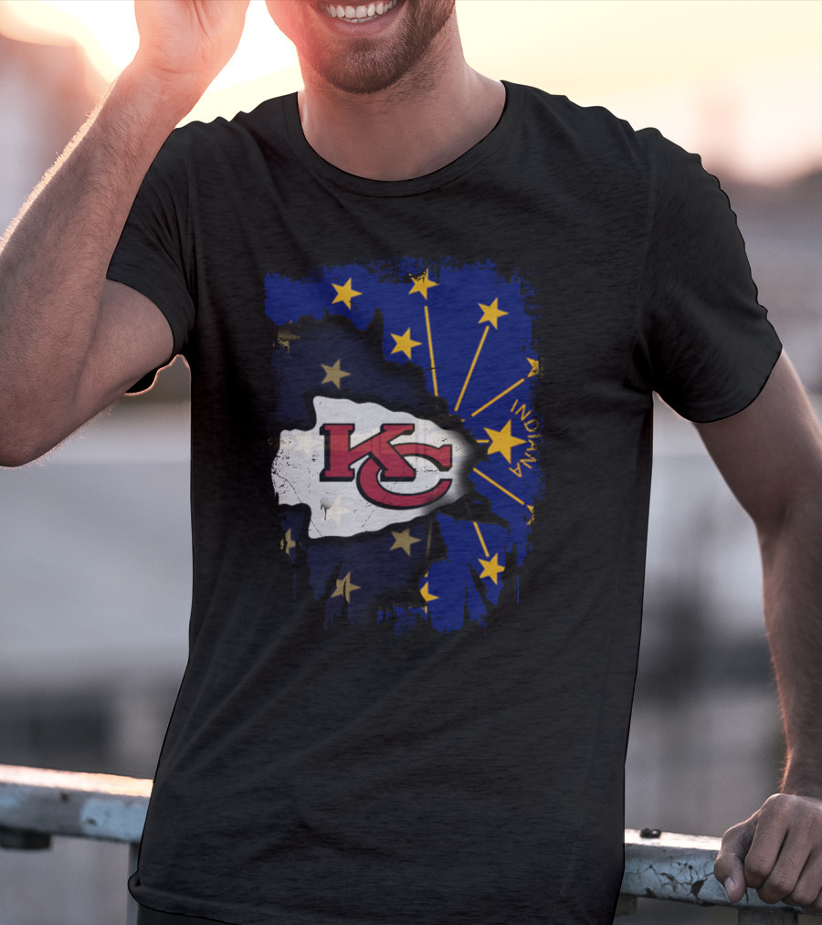 Indiana Map Overlay With Kansas City Chiefs T-Shirt