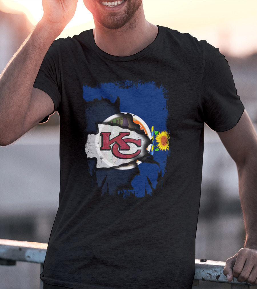 Kansas Chiefs KC Logo With State Flag And Sunflower T-Shirt