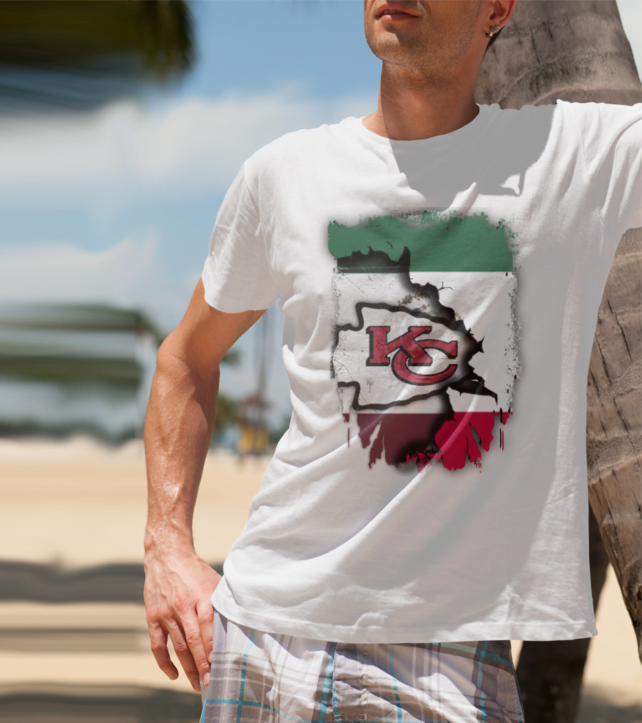 KC Chiefs Logo With Torn Mexico Flag T-Shirt