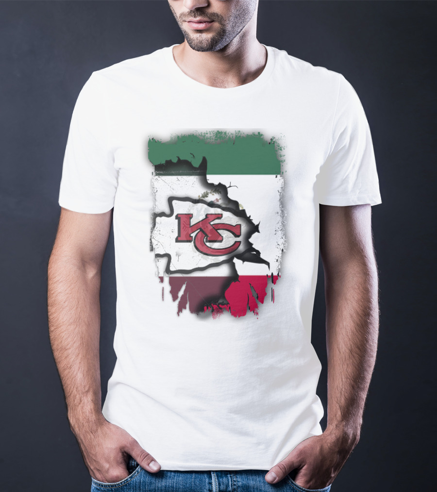 KC Chiefs Logo With Torn Mexico Flag T-Shirt