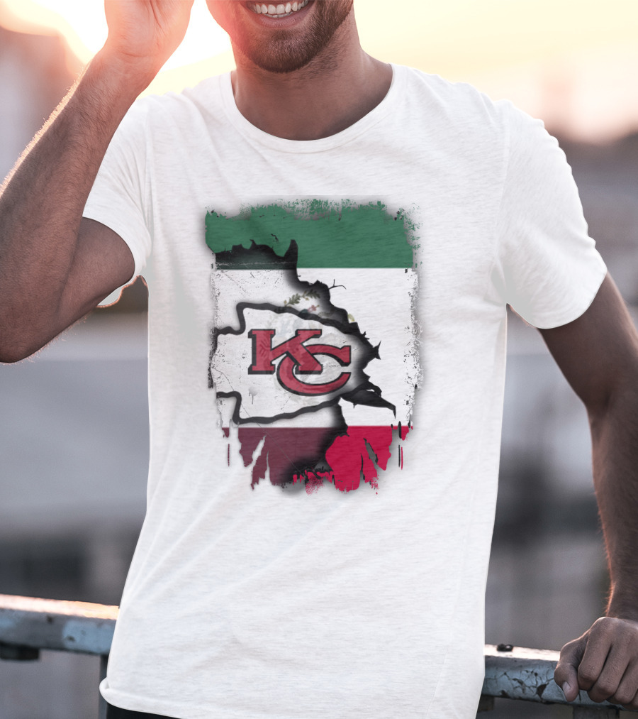 KC Chiefs Logo With Torn Mexico Flag T-Shirt