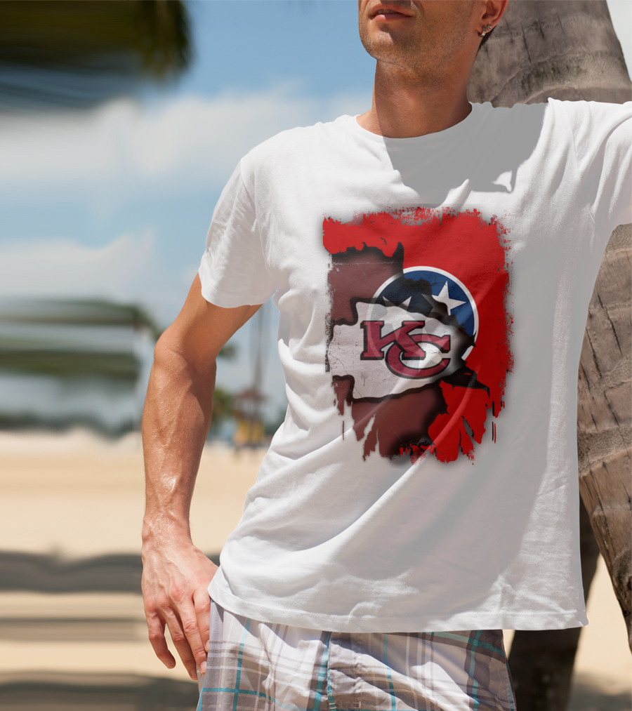 Kansas City Chiefs Tennessee Flag Torn Abstract Fusion T-Shirt