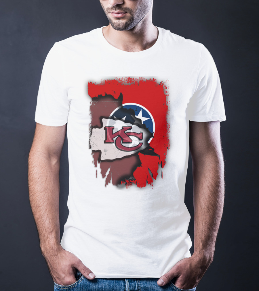 Kansas City Chiefs Tennessee Flag Torn Abstract Fusion T-Shirt