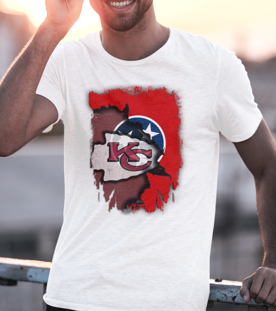 Kansas City Chiefs Tennessee Flag Torn Abstract Fusion T-Shirt