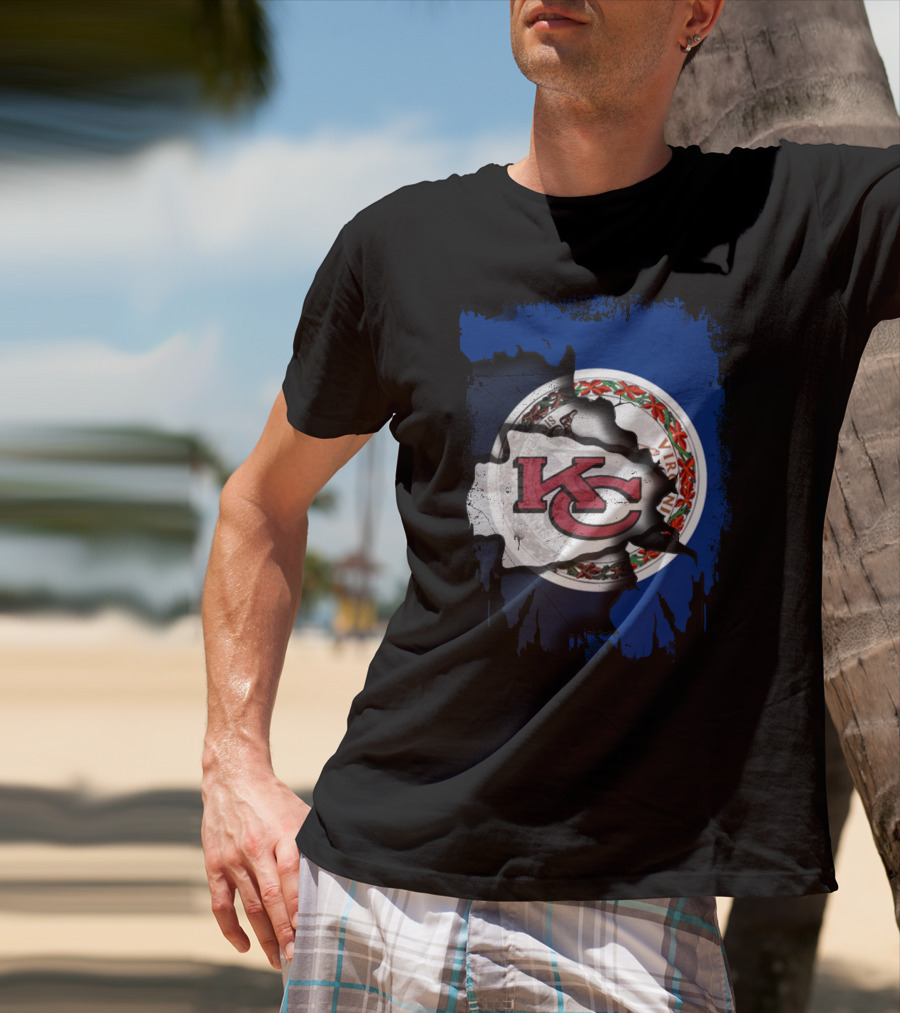Virginia State Flag With KC Chiefs Logo Fusion T-Shirt