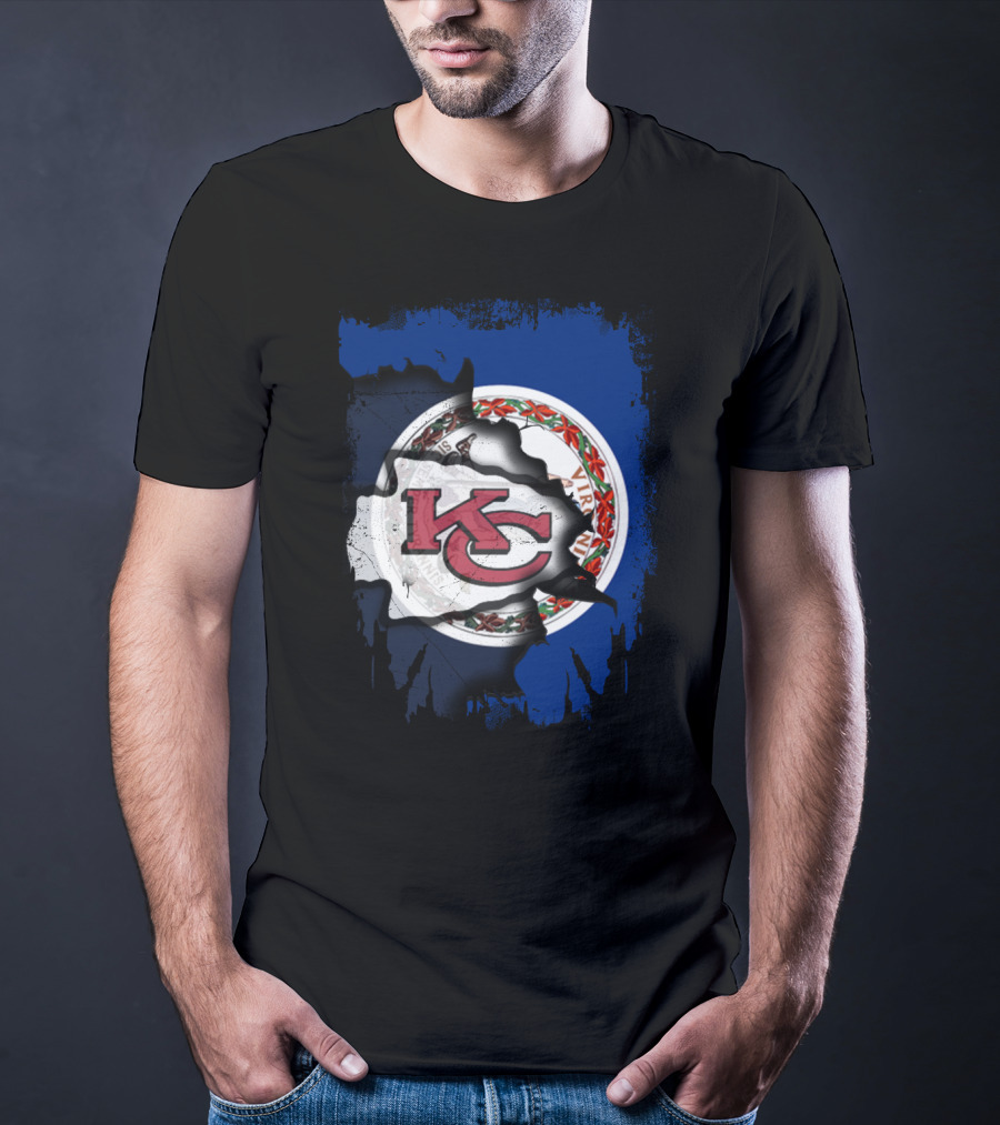 Virginia State Flag With KC Chiefs Logo Fusion T-Shirt
