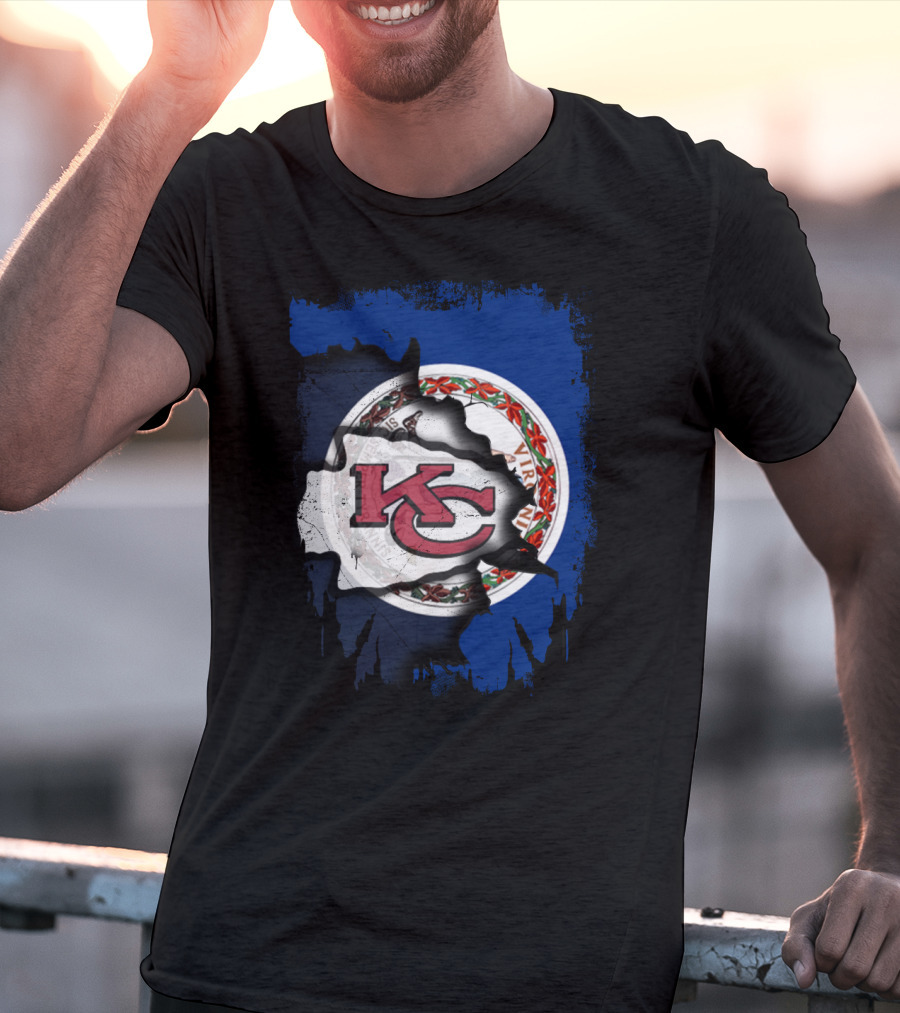 Virginia State Flag With KC Chiefs Logo Fusion T-Shirt