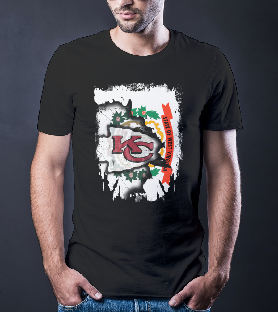 State Of West Virginia Torn KC Chiefs Logo Chiefs Fans T-Shirt