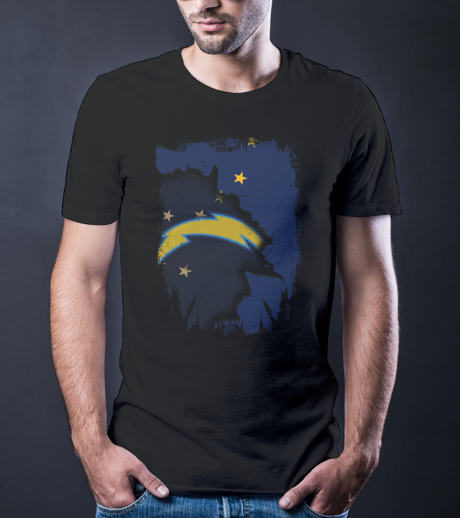 Alaska And Los Angeles Chargers Lightning Bolt Logo Fusion T-Shirt