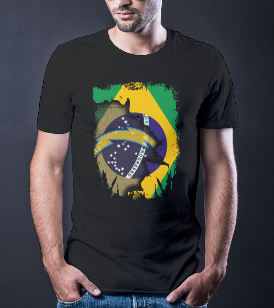 Brazilian Flag With Chargers Logo Fusion T-Shirt
