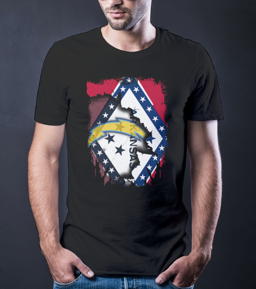 Arkansas Flag Torn With Chargers T-Shirt