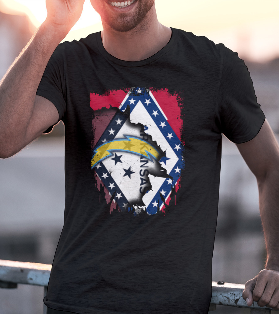 Arkansas Flag Torn With Chargers T-Shirt